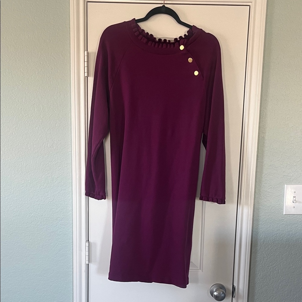 Talbots Purple Long Sleeve Dress with Gold Buttons